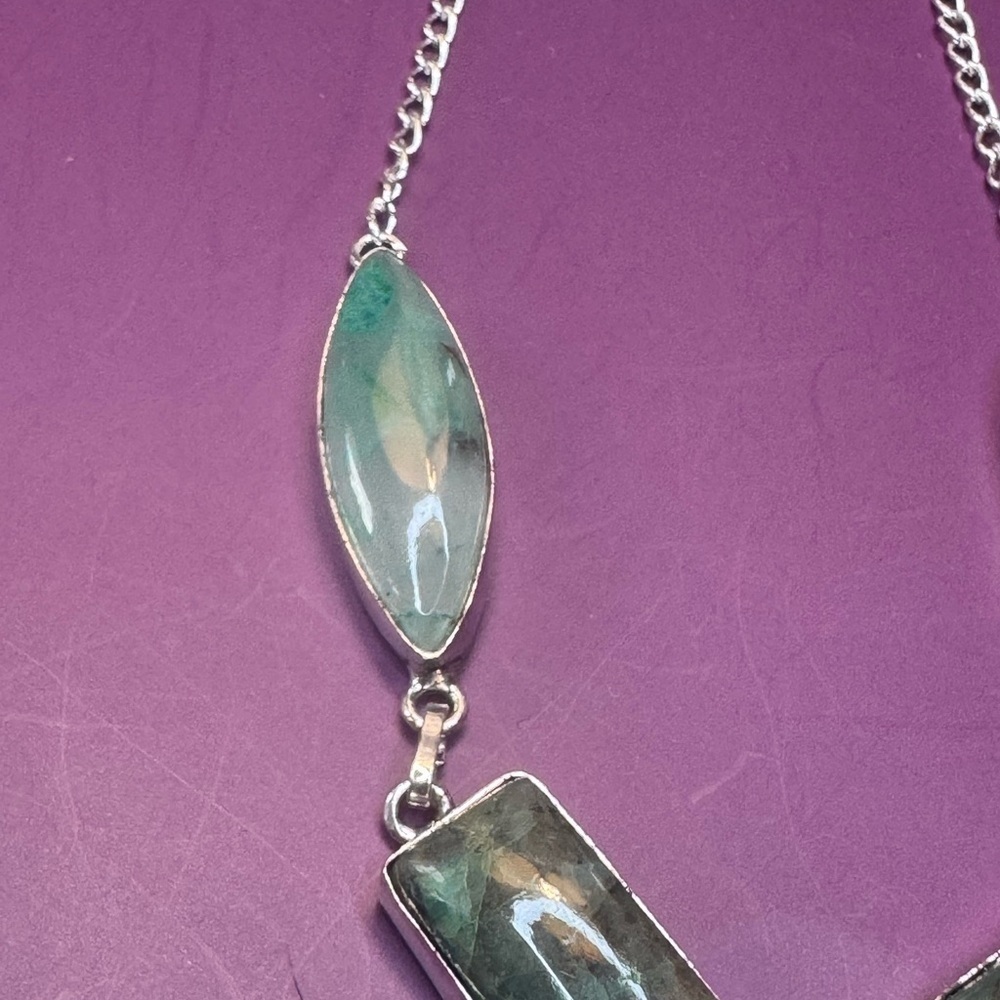 Blue Apatite 925 Silver Plated Necklace 16" - Picture 3 of 6
